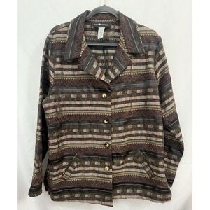 VTG Sag Harbor Jacket Brown Green Textured Jacquard Blazer Womens 14
